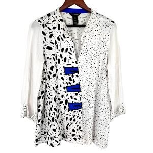 Ali Miles RARE Pattern Sz Small Blue Black White Wearable Art to Wear Shirt Top